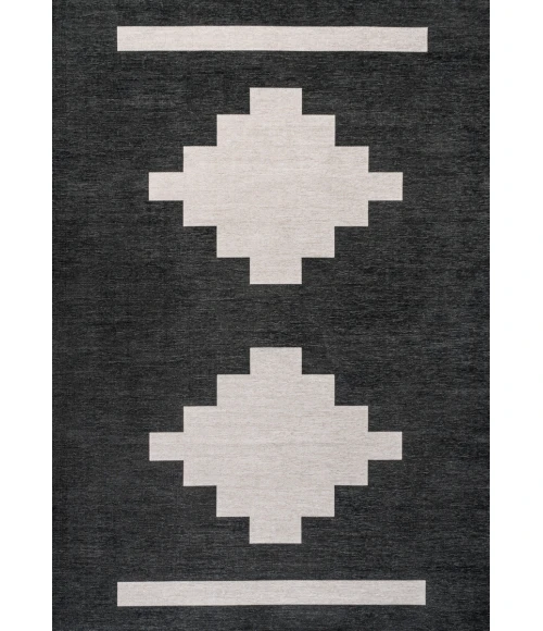 Adriel Geometric Tribal Medallion Machine-Washable Black/Cream 8 ft. x 10 ft. Area Rug
