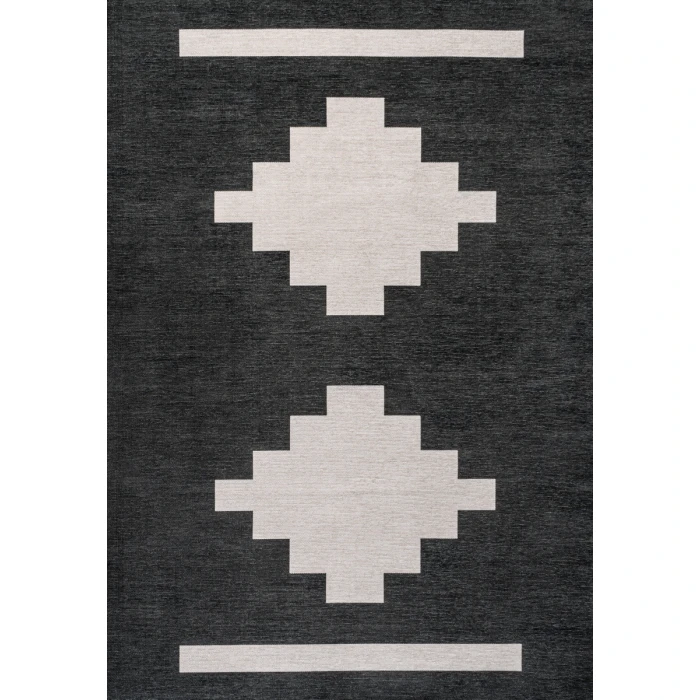 Adriel Geometric Tribal Medallion Machine-Washable Black/Cream 4 ft. x 6 ft. Area Rug
