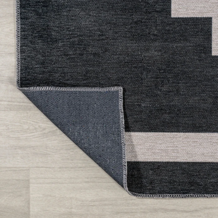 Adriel Geometric Tribal Medallion Machine-Washable Black/Cream 4 ft. x 6 ft. Area Rug