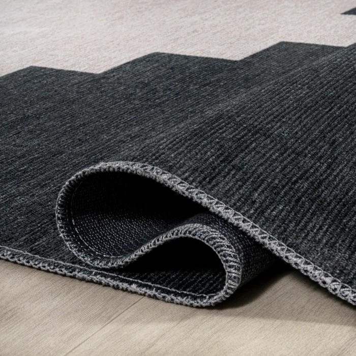 Adriel Geometric Tribal Medallion Machine-Washable Black/Cream 2 ft. x 8 ft. Runner Rug