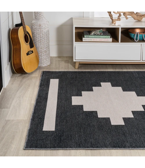 Adriel Geometric Tribal Medallion Machine-Washable Black/Cream 8 ft. x 10 ft. Area Rug