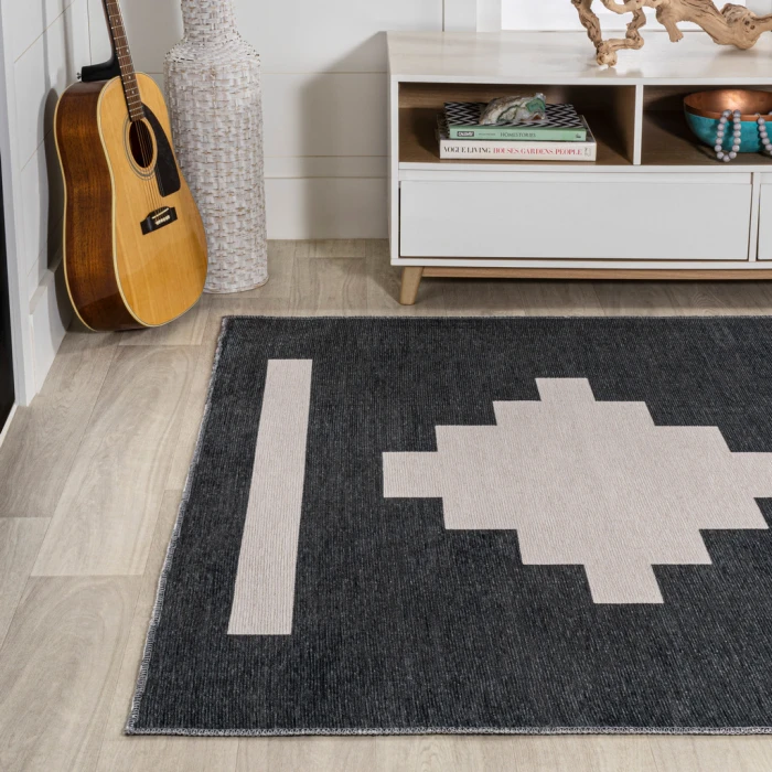 Adriel Geometric Tribal Medallion Machine-Washable Black/Cream 4 ft. x 6 ft. Area Rug