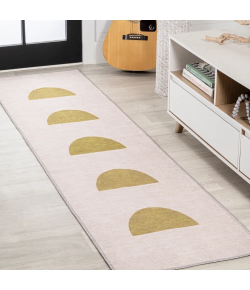 Luola Minimalist Geometric Machine-Washable Cream/Moss 2 ft. x 8 ft. Runner Rug