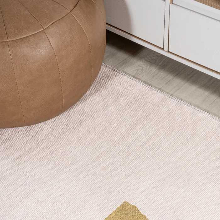 Luola Minimalist Geometric Machine-Washable Cream/Moss 4 ft. x 6 ft. Area Rug
