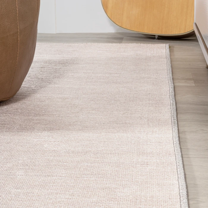 Luola Minimalist Geometric Machine-Washable Cream/Moss 4 ft. x 6 ft. Area Rug