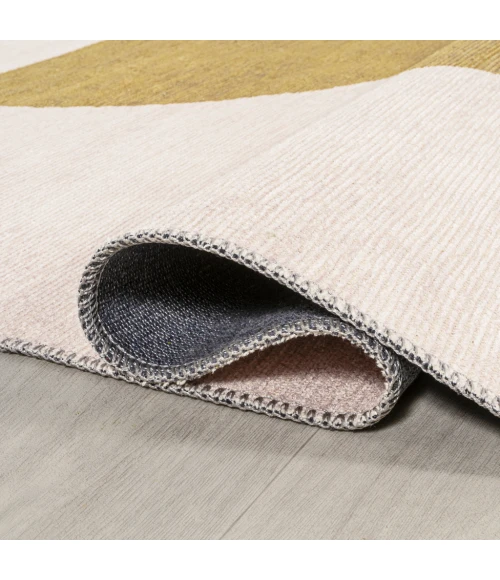 Luola Minimalist Geometric Machine-Washable Cream/Moss 2 ft. x 8 ft. Runner Rug