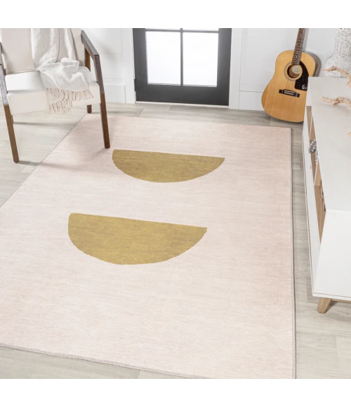 Luola Minimalist Geometric Machine-Washable Cream/Moss 3 ft. x 5 ft. Area Rug