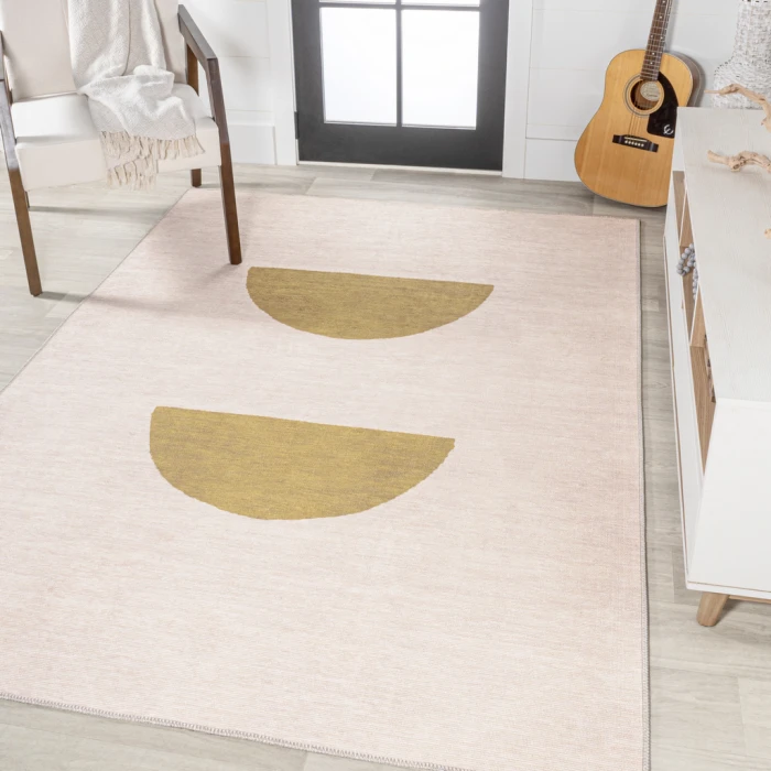 Luola Minimalist Geometric Machine-Washable Cream/Moss 4 ft. x 6 ft. Area Rug