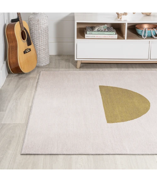 Luola Minimalist Geometric Machine-Washable Cream/Moss 3 ft. x 5 ft. Area Rug