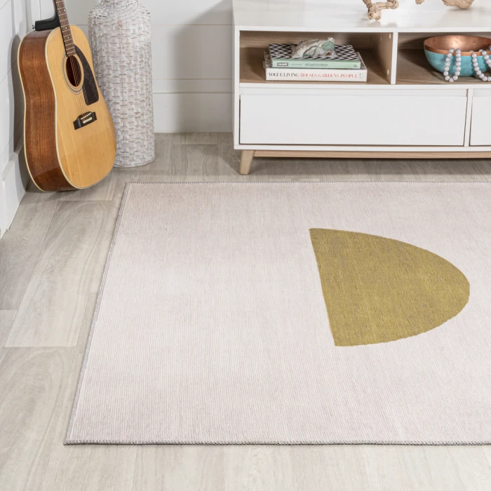Luola Minimalist Geometric Machine-Washable Cream/Moss 4 ft. x 6 ft. Area Rug