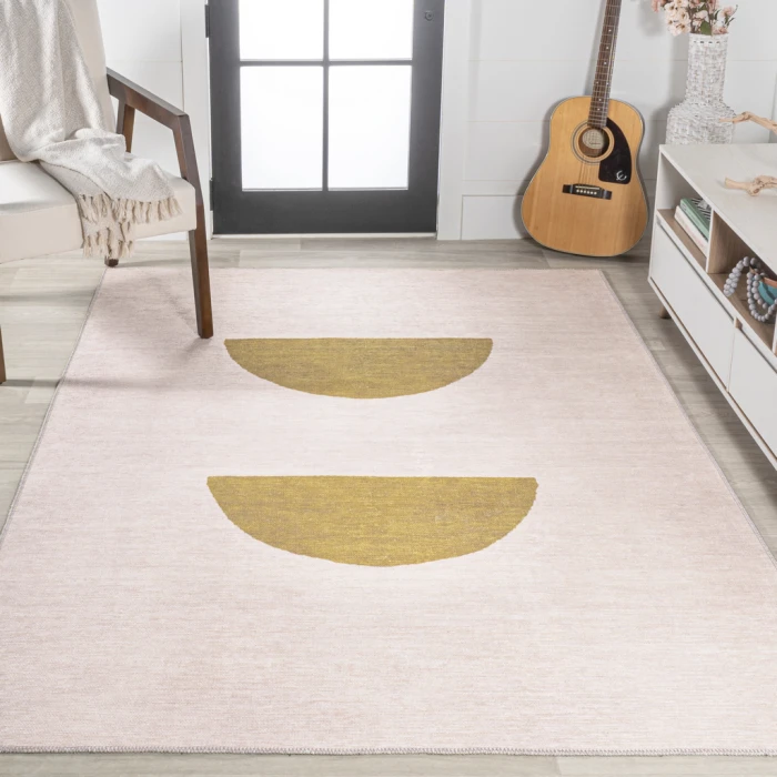 Luola Minimalist Geometric Machine-Washable Cream/Moss 4 ft. x 6 ft. Area Rug