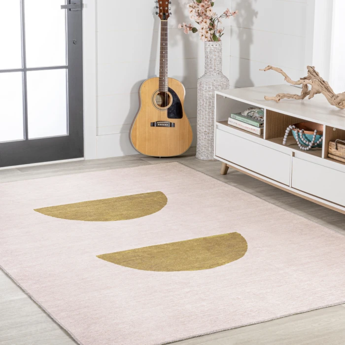 Luola Minimalist Geometric Machine-Washable Cream/Moss 4 ft. x 6 ft. Area Rug