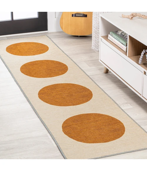 Cirkel Minimalist Geometric Dot Machine-Washable Cream/Terracotta 2 ft. x 8 ft. Runner Rug