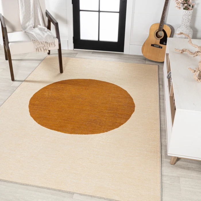 Cirkel Minimalist Geometric Dot Machine-Washable Cream/Terracotta 5 ft. x 8 ft. Area Rug