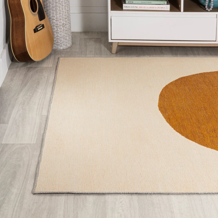 Cirkel Minimalist Geometric Dot Machine-Washable Cream/Terracotta 5 ft. x 8 ft. Area Rug