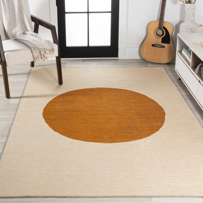 Cirkel Minimalist Geometric Dot Machine-Washable Cream/Terracotta 5 ft. x 8 ft. Area Rug