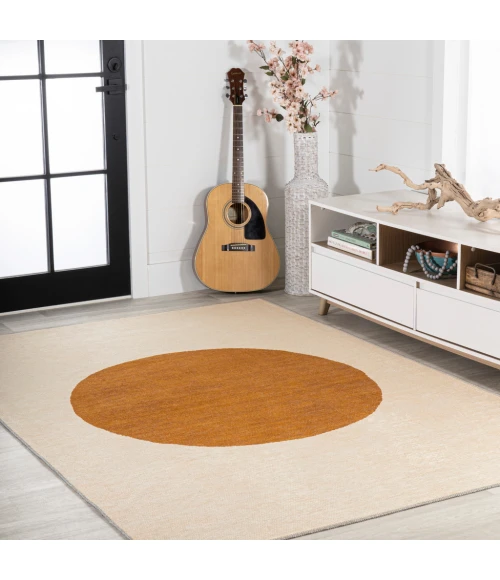 Cirkel Minimalist Geometric Dot Machine-Washable Cream/Terracotta 8 ft. x 10 ft. Area Rug