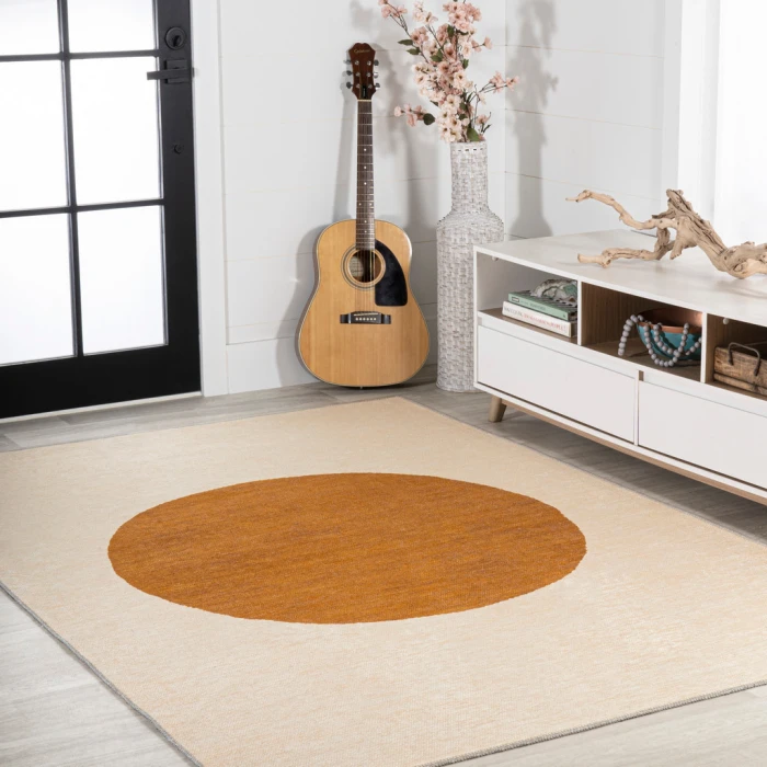 Cirkel Minimalist Geometric Dot Machine-Washable Cream/Terracotta 5 ft. x 8 ft. Area Rug