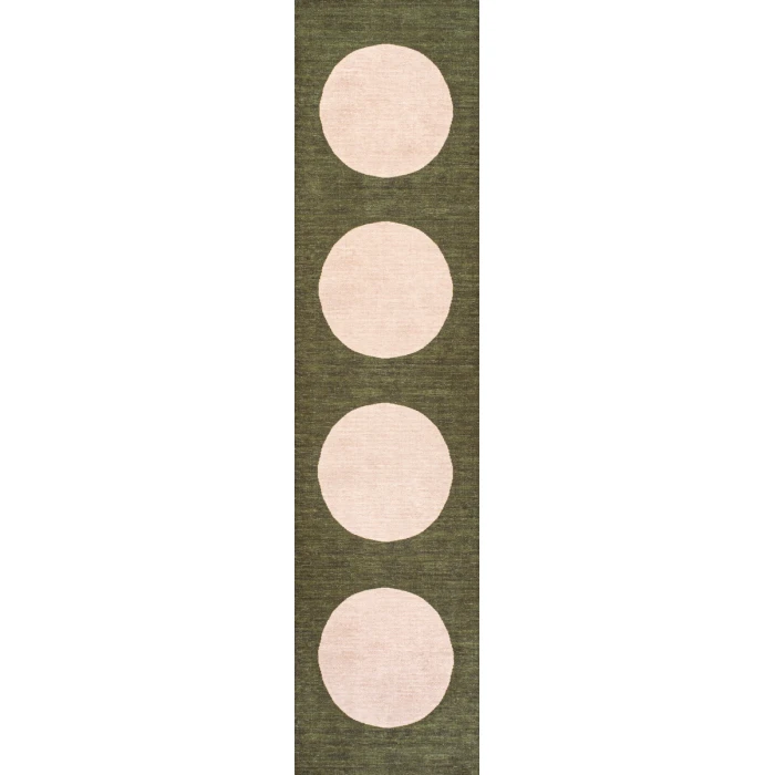 Cirkel Minimalist Geometric Dot Machine-Washable Green/Cream 2 ft. x 8 ft. Runner Rug