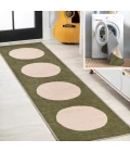 Cirkel Minimalist Geometric Dot Machine-Washable Green/Cream 2 ft. x 8 ft. Runner Rug