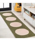Cirkel Minimalist Geometric Dot Machine-Washable Green/Cream 2 ft. x 8 ft. Runner Rug