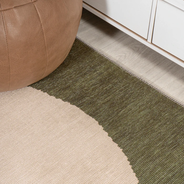 Cirkel Minimalist Geometric Dot Machine-Washable Green/Cream 5 ft. x 8 ft. Area Rug