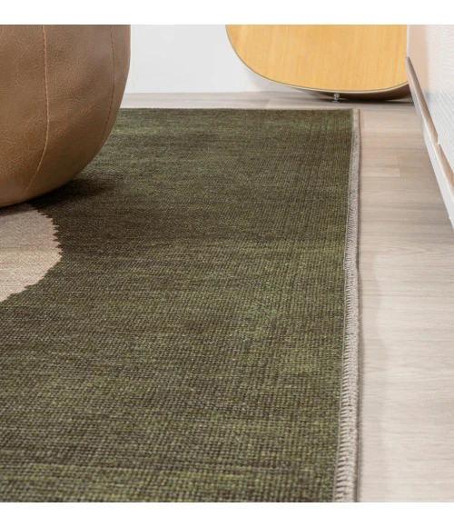 Cirkel Minimalist Geometric Dot Machine-Washable Green/Cream 8 ft. x 10 ft. Area Rug