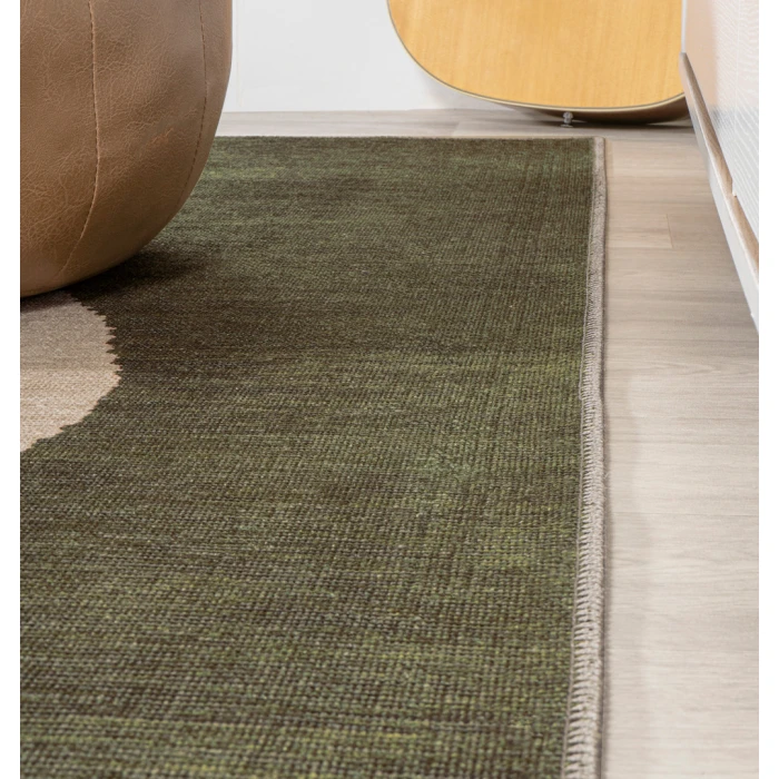 Cirkel Minimalist Geometric Dot Machine-Washable Green/Cream 5 ft. x 8 ft. Area Rug