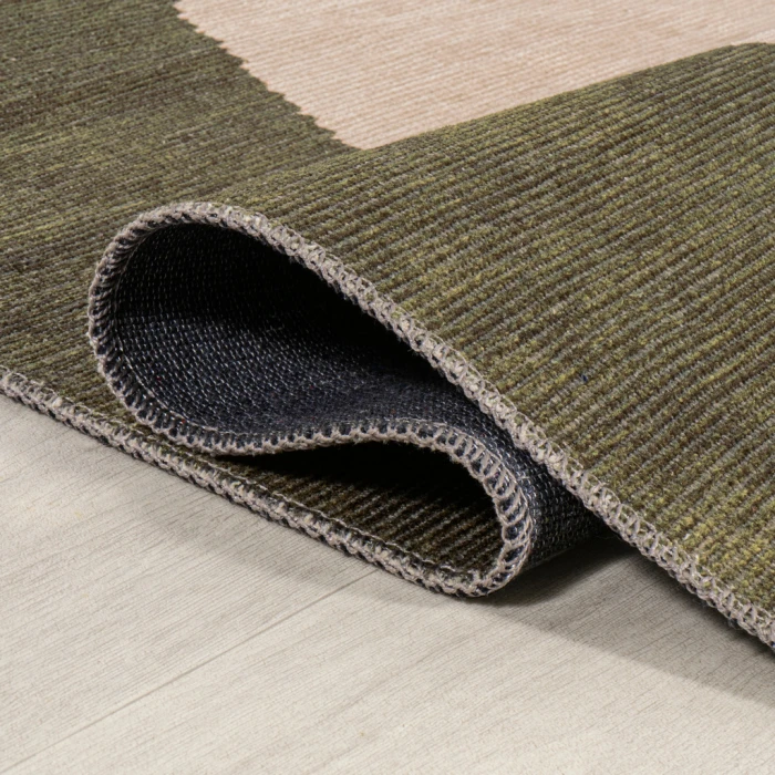 Cirkel Minimalist Geometric Dot Machine-Washable Green/Cream 2 ft. x 8 ft. Runner Rug