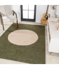 Cirkel Minimalist Geometric Dot Machine-Washable Green/Cream 8 ft. x 10 ft. Area Rug