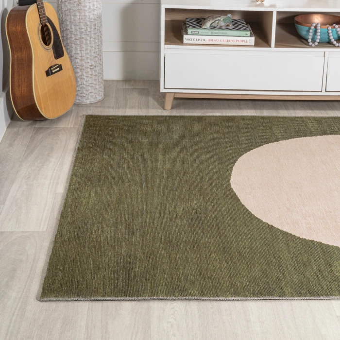 Cirkel Minimalist Geometric Dot Machine-Washable Green/Cream 5 ft. x 8 ft. Area Rug
