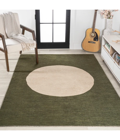 Cirkel Minimalist Geometric Dot Machine-Washable Green/Cream 8 ft. x 10 ft. Area Rug