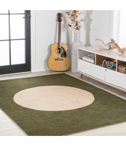 Cirkel Minimalist Geometric Dot Machine-Washable Green/Cream 8 ft. x 10 ft. Area Rug