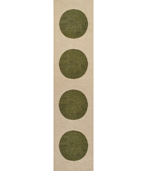 Cirkel Minimalist Geometric Dot Machine-Washable Cream/Green 2 ft. x 8 ft. Runner Rug