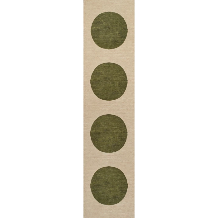 Cirkel Minimalist Geometric Dot Machine-Washable Cream/Green 2 ft. x 8 ft. Runner Rug
