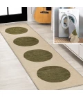 Cirkel Minimalist Geometric Dot Machine-Washable Cream/Green 2 ft. x 8 ft. Runner Rug