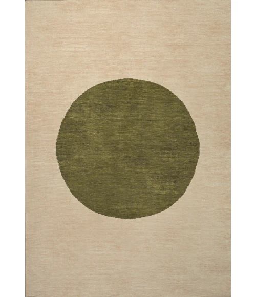 Cirkel Minimalist Geometric Dot Machine-Washable Cream/Green 3 ft. x 5 ft. Area Rug