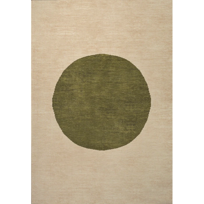 Cirkel Minimalist Geometric Dot Machine-Washable Cream/Green 5 ft. x 8 ft. Area Rug