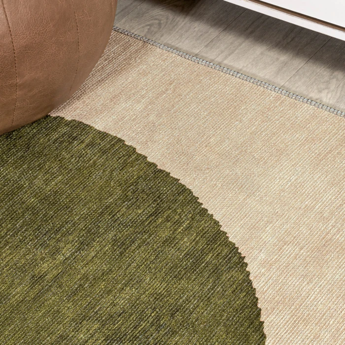 Cirkel Minimalist Geometric Dot Machine-Washable Cream/Green 2 ft. x 8 ft. Runner Rug