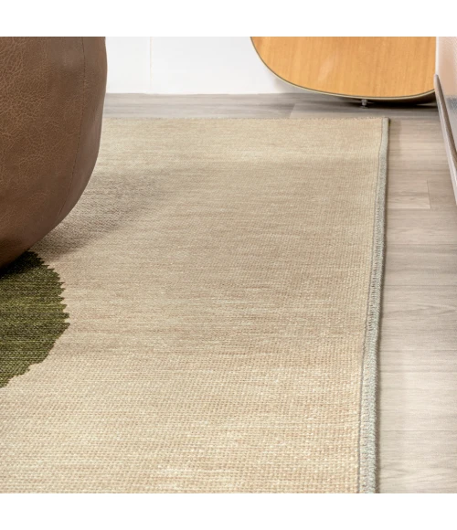 Cirkel Minimalist Geometric Dot Machine-Washable Cream/Green 3 ft. x 5 ft. Area Rug