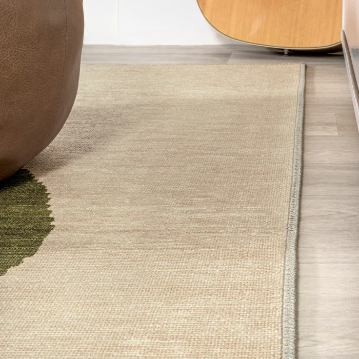 Cirkel Minimalist Geometric Dot Machine-Washable Cream/Green 2 ft. x 8 ft. Runner Rug