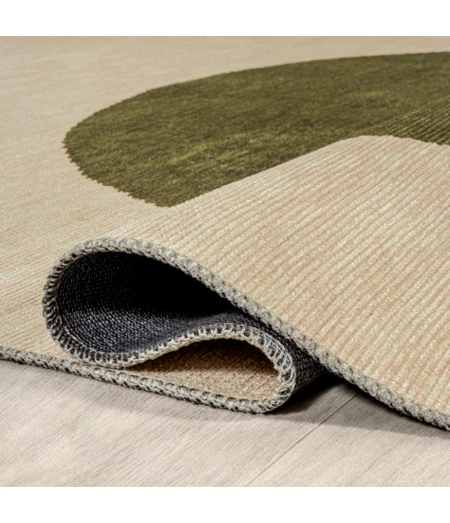 Cirkel Minimalist Geometric Dot Machine-Washable Cream/Green 2 ft. x 8 ft. Runner Rug