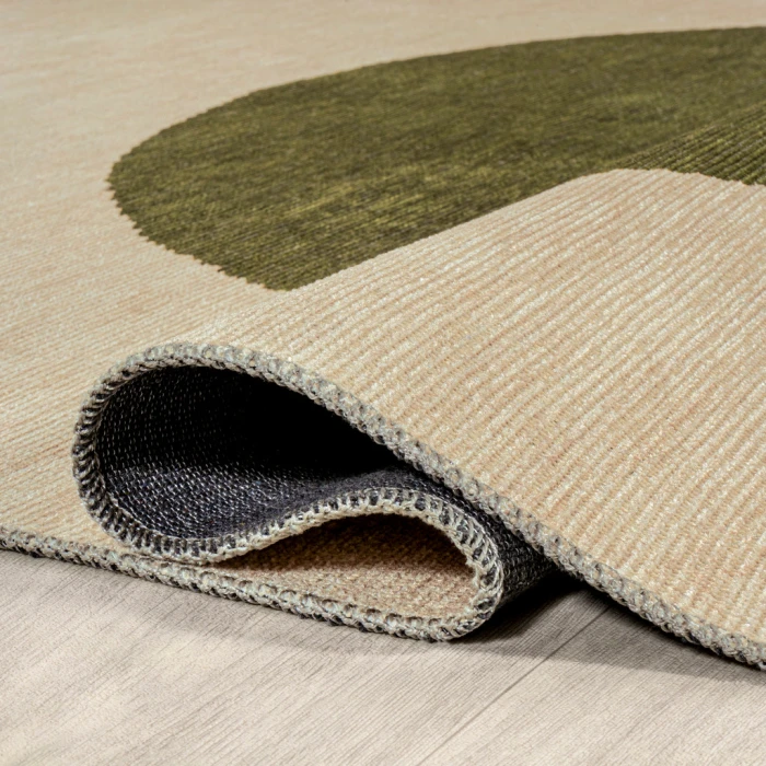 Cirkel Minimalist Geometric Dot Machine-Washable Cream/Green 2 ft. x 8 ft. Runner Rug