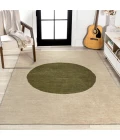 Cirkel Minimalist Geometric Dot Machine-Washable Cream/Green 3 ft. x 5 ft. Area Rug