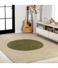 Cirkel Minimalist Geometric Dot Machine-Washable Cream/Green 3 ft. x 5 ft. Area Rug