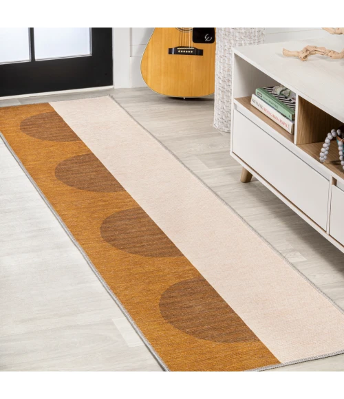 Demie Minimalist Graphic Circle Machine-Washable Brown/Cream/Terracotta 2 ft. x 8 ft. Runner Rug