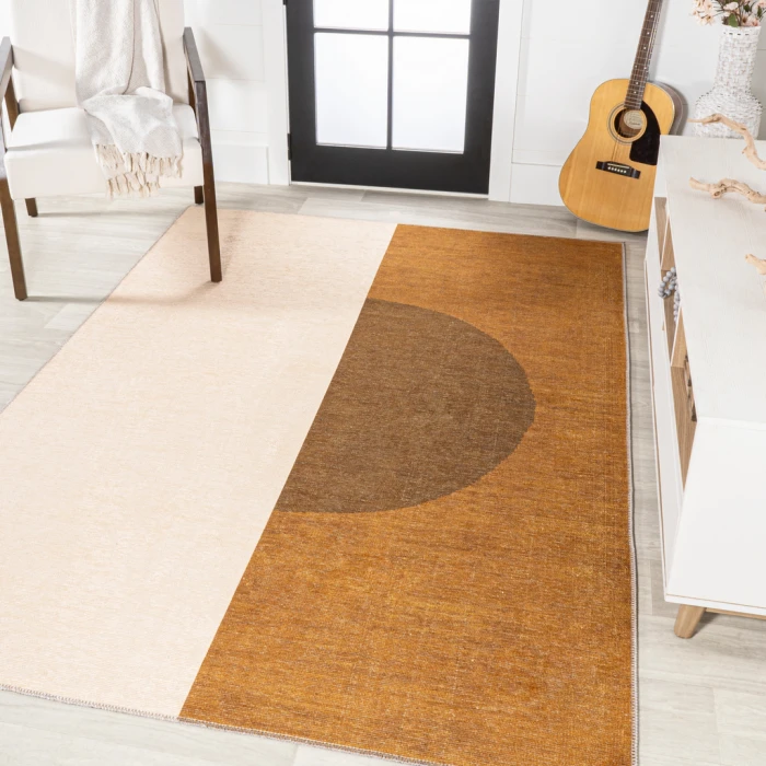 Demie Minimalist Graphic Circle Machine-Washable Brown/Cream/Terracotta 5 ft. x 8 ft. Area Rug