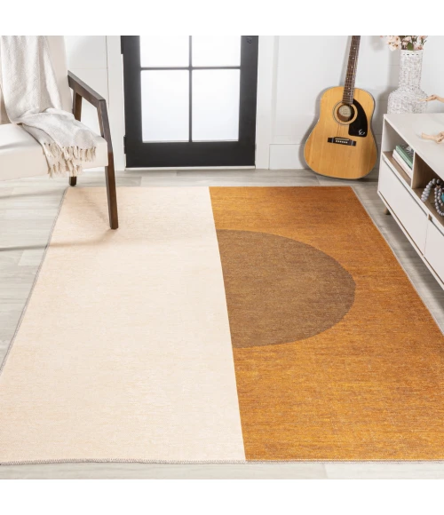 Demie Minimalist Graphic Circle Machine-Washable Brown/Cream/Terracotta 9 ft. x 12 ft. Area Rug