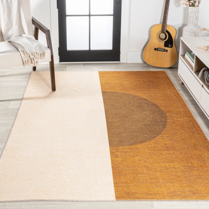 Demie Minimalist Graphic Circle Machine-Washable Brown/Cream/Terracotta 5 ft. x 8 ft. Area Rug