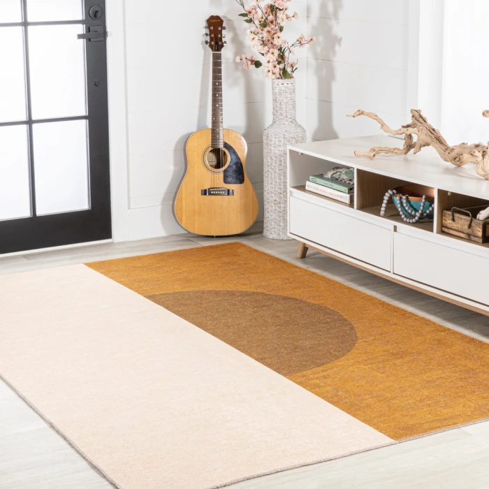 Demie Minimalist Graphic Circle Machine-Washable Brown/Cream/Terracotta 5 ft. x 8 ft. Area Rug